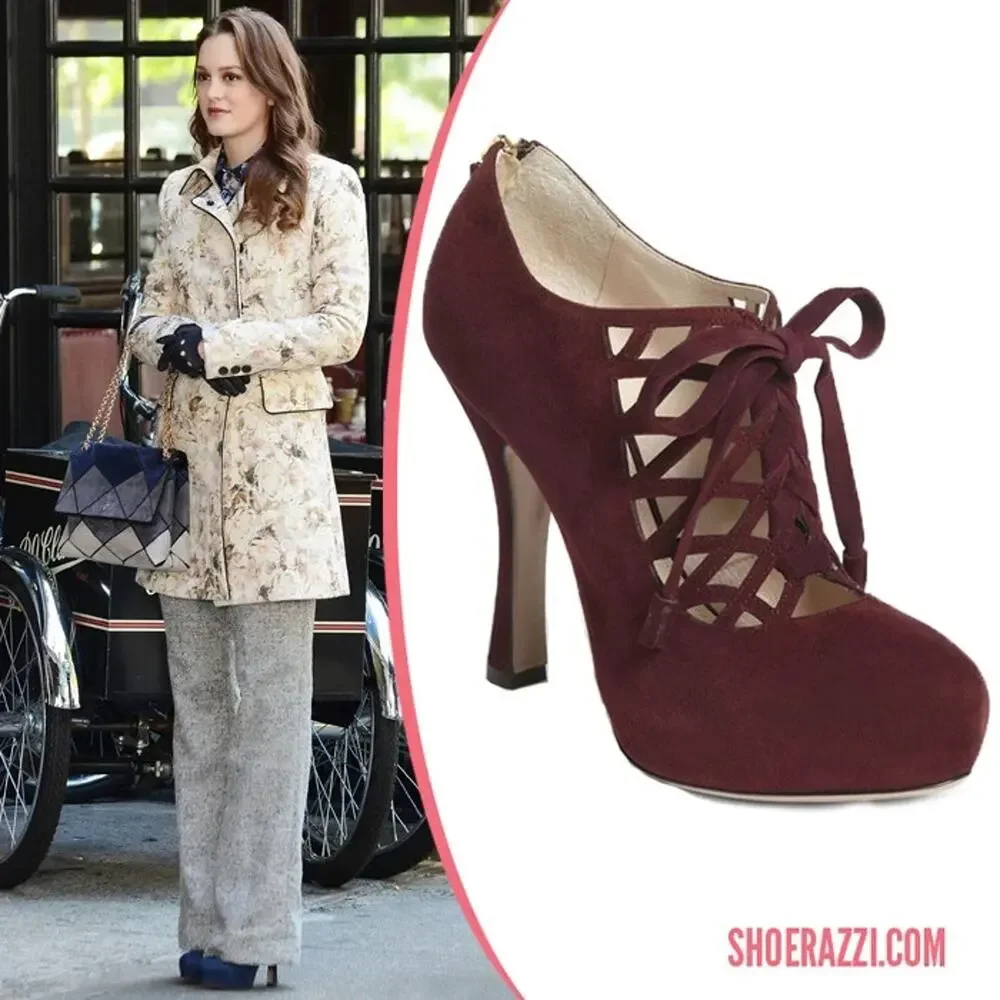 NIB PRADA 1IP156 BURGUNDY SUEDE CAGE CORSET LACE UP BACK ZIP PLATFORM PUMPS 38.5